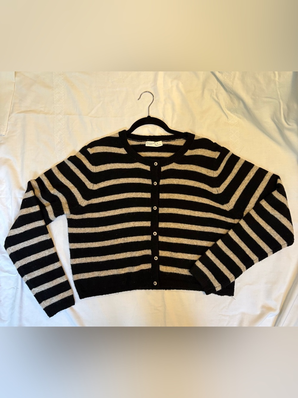 Primark Striped Cropped Button-Front Sweater - Black & Cream